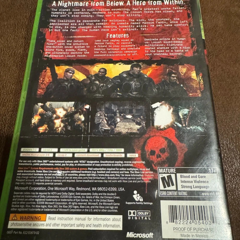 Microsoft Gears of War for Xbox 360 - Green Case